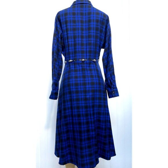 Maje Dress Rebel Belted Check Flannel Midi Blue Black Long Sleeve Button… - Picture 8 of 12